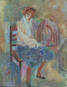 Barbara A Wood limited edition print of a girl with bird cages, signed in pencil 450/975,