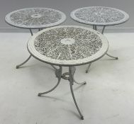 Set of three 20th century cast aluminium pub tables,