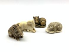 Japanese ivory netsuke in the form of a rat, signed,