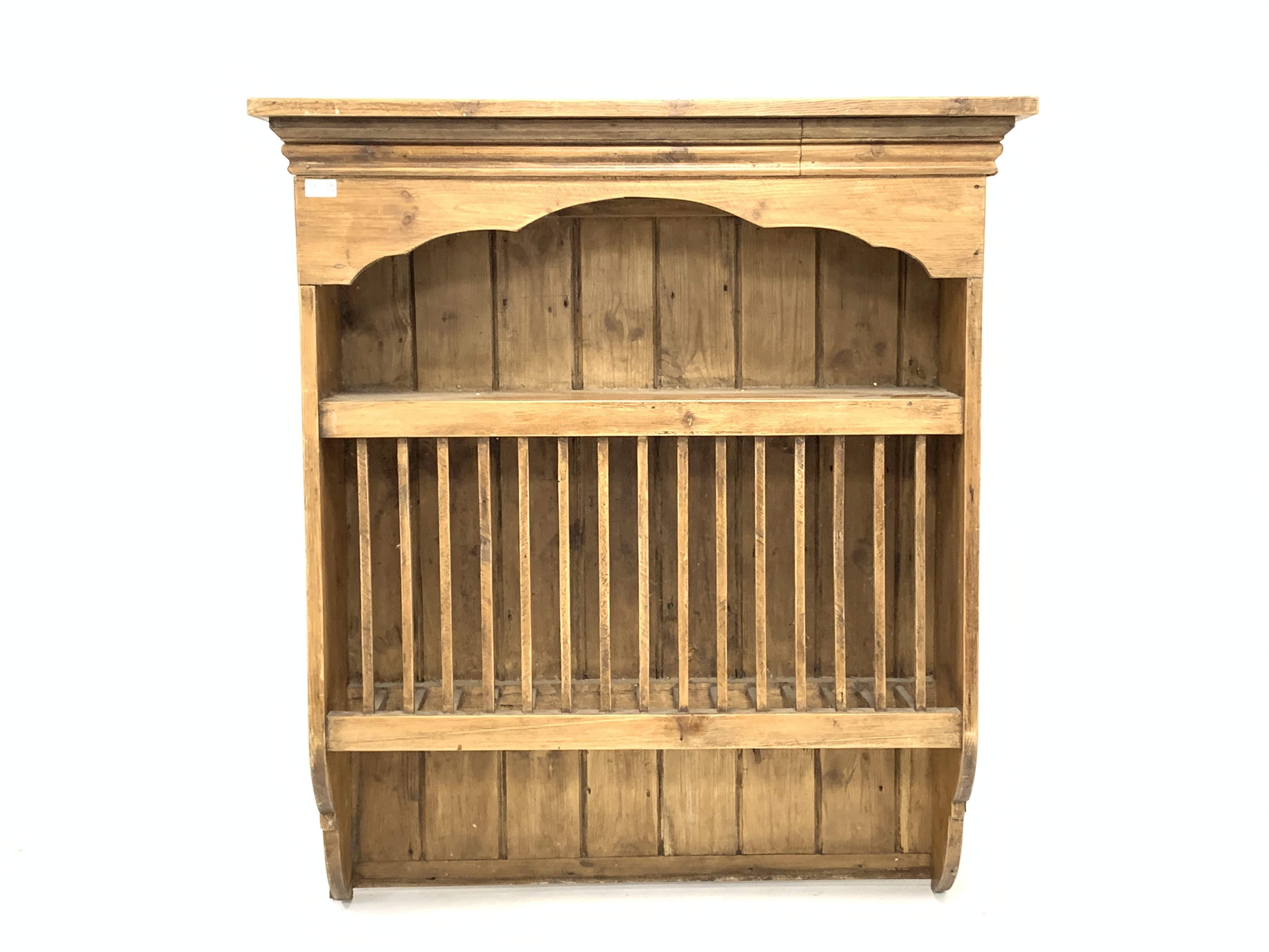 19th century pine wall mounted plate rack,