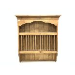 19th century pine wall mounted plate rack,