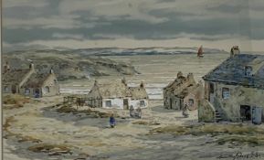 John Hamilton Glass (Scottish 1820-1885) Scottish coastal landscape with figures and cottages