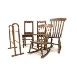 Pair of oak hall chairs, with open back, panel seat,