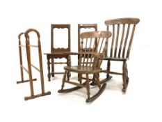 Pair of oak hall chairs, with open back, panel seat,