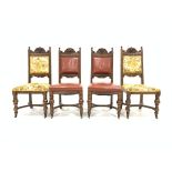 Set four late Victorian oak dining chairs,