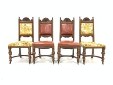 Set four late Victorian oak dining chairs,