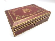 Early 19th Century tooled red leather dispatch box, bearing gilt Royal Coat of Arms to lid,