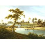 Unsigned oil on canvas of a Country House in a Parkland landscape 90cm x 121cm Condition