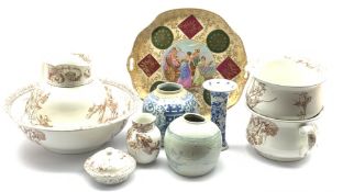 Chinese provincial ginger jar, another ginger jar, Doulton Burslem wash jug and bowl,