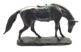 Bronze figure of a standing saddled horse 31cm x 58cm Condition Report & Further Details