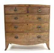 19th century mahogany bow front chest of two short and three long graduated drawers,