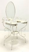 Early 20th century French style white painted metal mirror back wash stand, with scrolled detail,