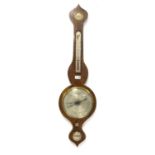 19th century oak wheel barometer and thermometer, with silvered registers,