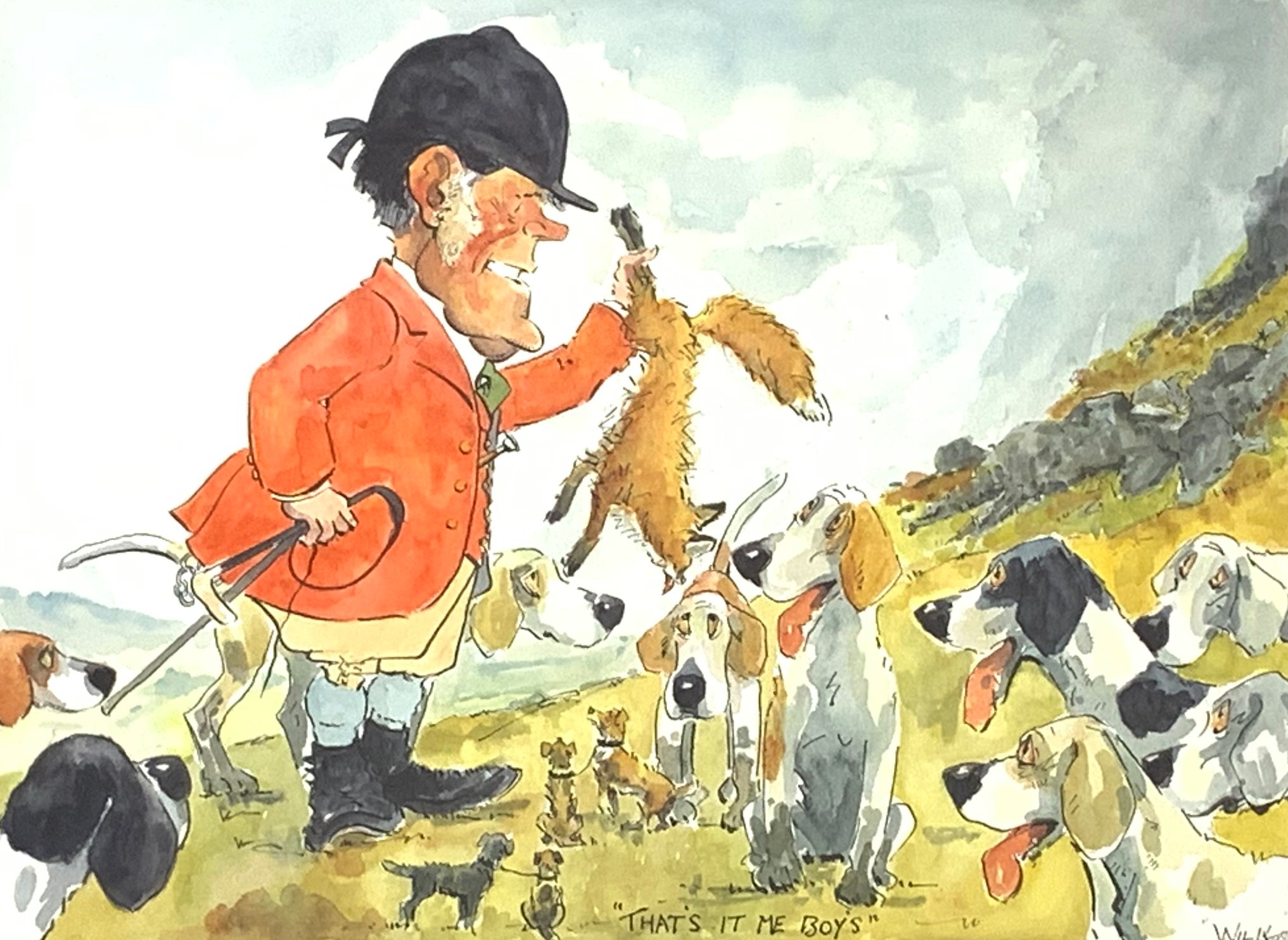 John William Wilkinson (Wilk 1906-1994), watercolour cartoon 'That's it me boys',