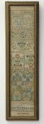 17th Century needlework band Sampler by Mary Kimesman, comprising floral bands of flower heads,