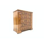 19th century walnut chest fitted with five drawers, on box supports,
