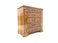 19th century walnut chest fitted with five drawers, on box supports,
