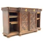 Victorian carved oak breakfront sideboard bookcase,