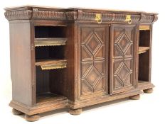 Victorian carved oak breakfront sideboard bookcase,