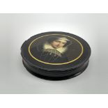 Early 19th Century Stobwasser papier mache circular snuff box,