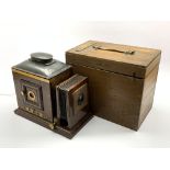 Late 19th Century black Japanned and mahogany magic lantern converted to electricity H35cm in