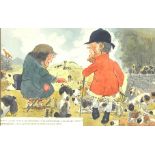 John William Wilkinson (Wilk 1906-1994), watercolour cartoon of Huntsman in humorous conversation,