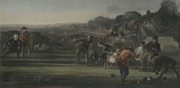 Simmons after George Harvey 'The Bowlers' coloured engraving published 1866,