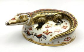 Royal Crown Derby paperweight modelled as a Crocodile,