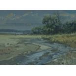 Stewart Lammie 'Walking, Fleet Bay' oil on board, signed,