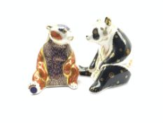 Royal Crown Derby paperweight modelled as a Giant Panda and another as an Imari Honey Bear,