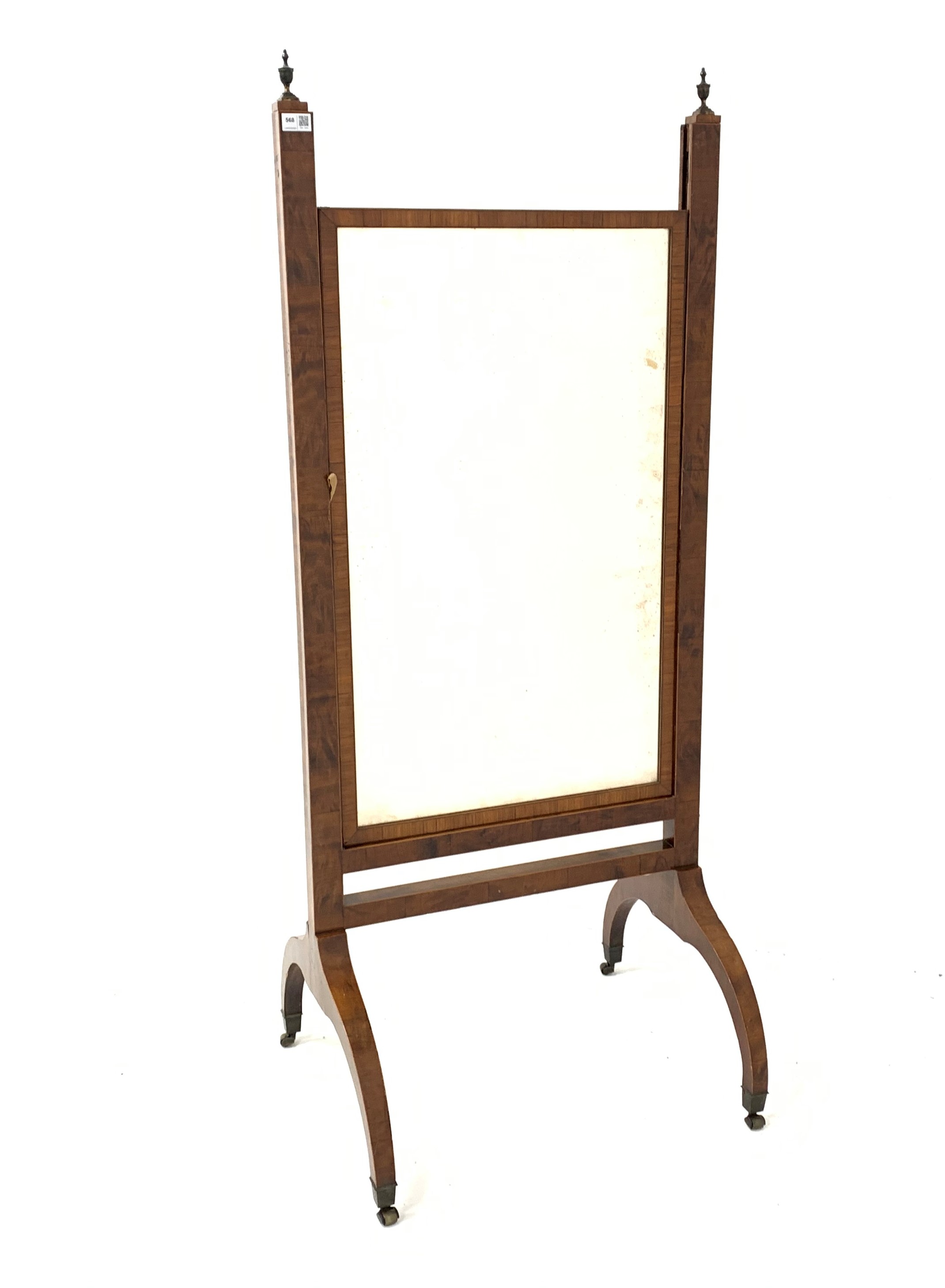 Early 20th century walnut cheval dressing mirror, with urn finials,