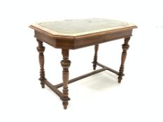Victorian walnut library centre table, the octagonal top with inset tooled green leather surface,