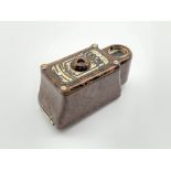 Coronet Midget spy camera in veined brown and black Bakelite case H6cm Condition Report &