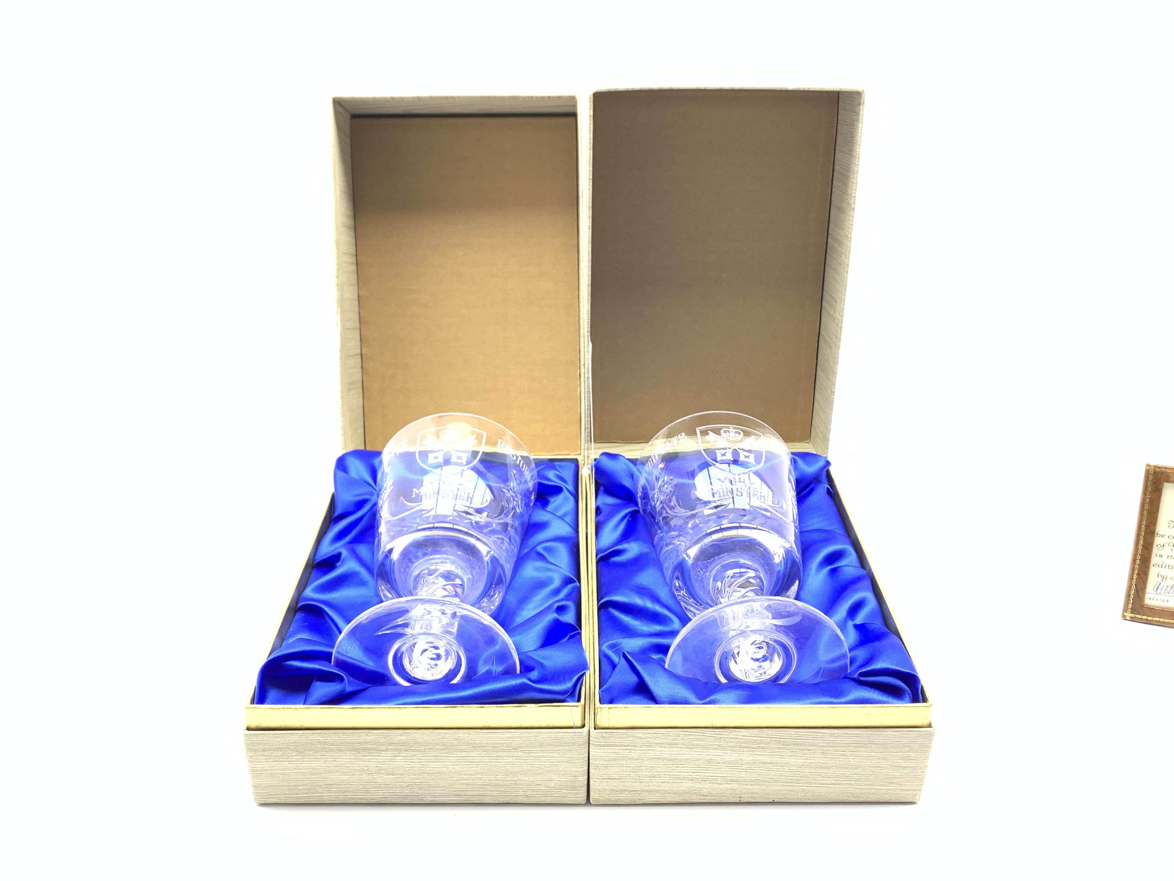 Pair of Stuart crystal goblets commemoration the restoration of York Minister, - Image 2 of 2