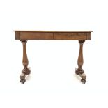 Victorian mahogany library side table, rectangular moulded top above two frieze drawers,