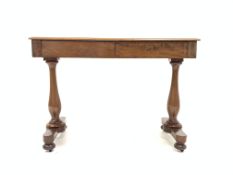 Victorian mahogany library side table, rectangular moulded top above two frieze drawers,