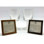 Pair of Stuart crystal goblets commemoration the restoration of York Minister,
