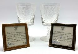 Pair of Stuart crystal goblets commemoration the restoration of York Minister,