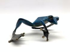 Tim Cotterill 'Frogman' limited edition blue enamelled bronze sculpture of a frog 'Over the Edge'