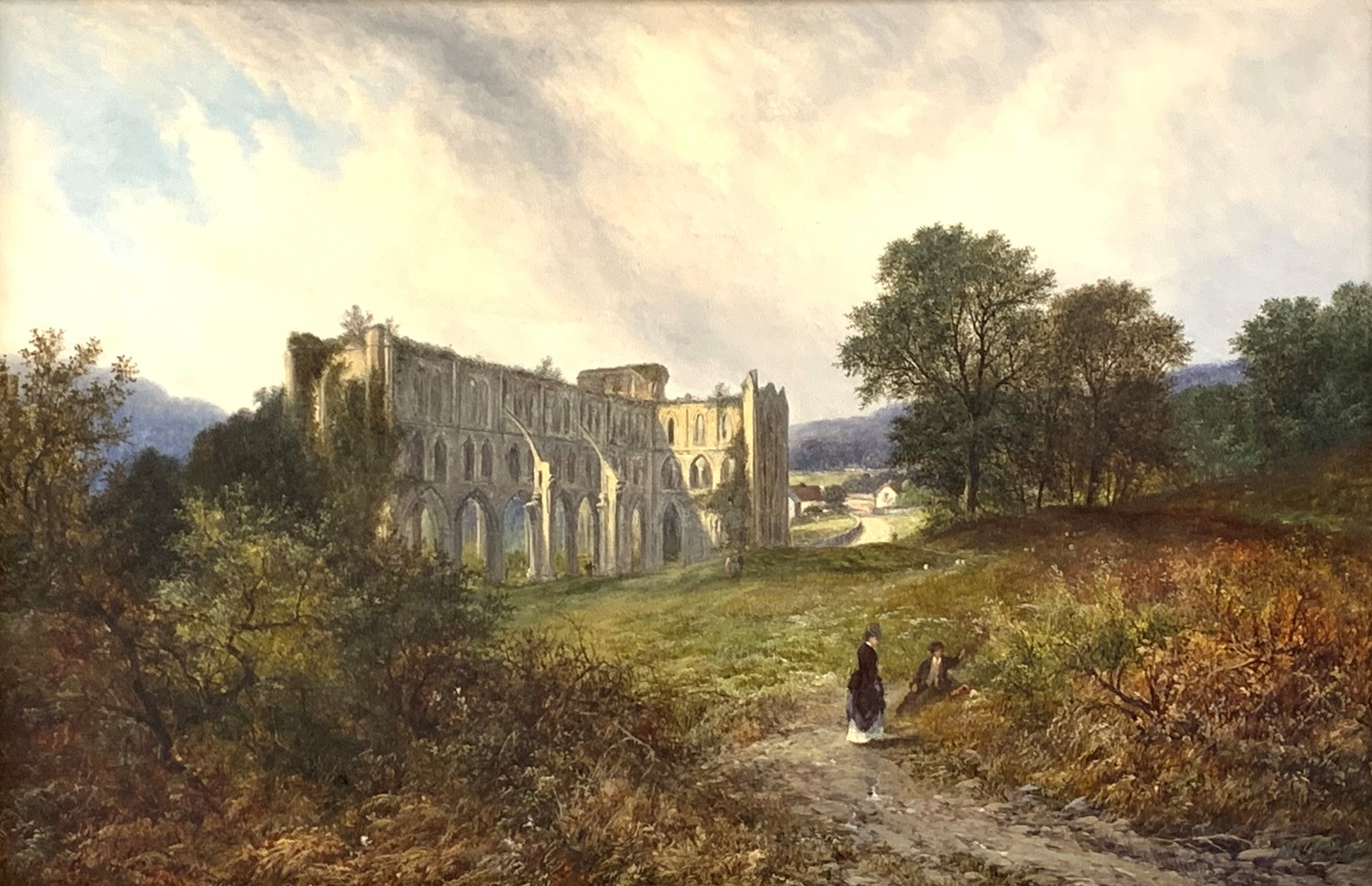 Attributed to Walter Williams (British, active 1841-1876) abbey ruins with figures in foreground,