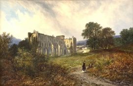 Attributed to Walter Williams (British, active 1841-1876) abbey ruins with figures in foreground,