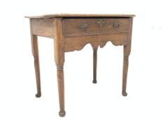 17th century oak side table, octagonal moulded top above single frieze drawer,