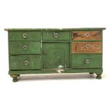 Victorian green painted pine sideboard,
