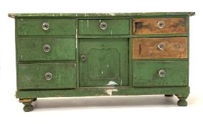 Victorian green painted pine sideboard,