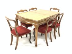 20th century walnut duo draw leaf dining table, cross banded top with moulded edge, shaped apron,