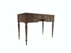Victorian mahogany side table of six drawers, shaped apron, tapered turned supports, 108cm x 54cm,