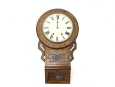Late Victorian inlaid walnut cased drop dial wall clock,