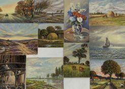 S Barnes Robson (British 20th century): Rural Landscapes, Seascape , Still Life and Portrait,