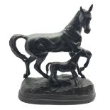 Bronze group of a mare and foal on naturalistic base 49cm x 44cm Condition Report &