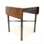 George III style mahogany drop leaf occasional table, with blind fret work frieze,